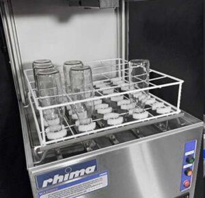 pass through bottle washer with rack and bottles. Cutlery Tray dishwasher